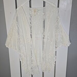 Meadow Rue Anthro Floral Lace Embroidered Kimono OS Boho Ethereal‎ Off White